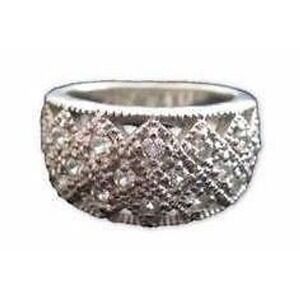 Brilliant Clear Stone‎ Wide Estate Sterling Silver Ring*Signed NF 925*Size 7